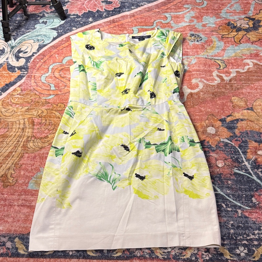 French Connection Lemon and Ivory Floral Midi Dress